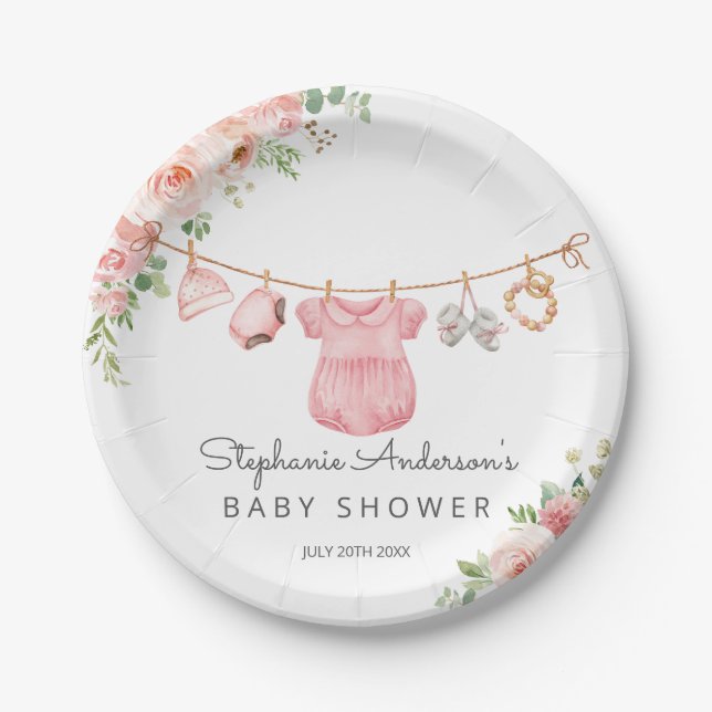 Baby Girl Clothes Baby Shower Paper Plate (Front)