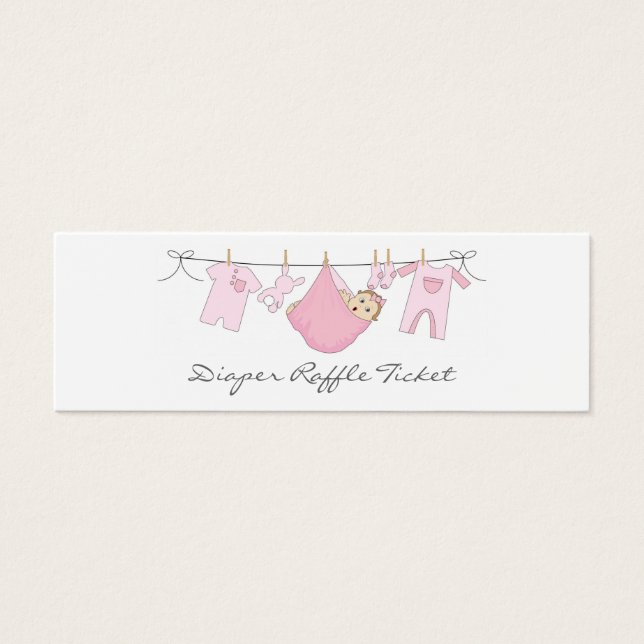 Baby Girl Clothes Line Diaper Raffle - Skinny Card (Front)