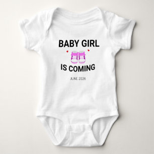 Baby Girl Coming Soon Pink Pregnancy Announcement Baby Bodysuit