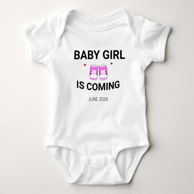 Baby Girl Coming Soon Pink Pregnancy Announcement Baby Bodysuit (Front)