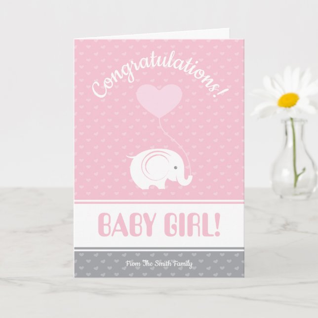 Baby Girl Congratulations Card with Elephant (Small Plant)
