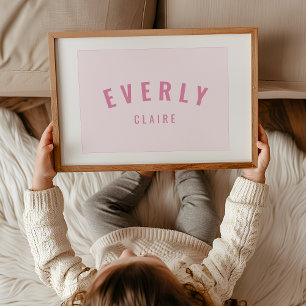 Baby Girl Custom Name Print Pink Nursery Wall Art