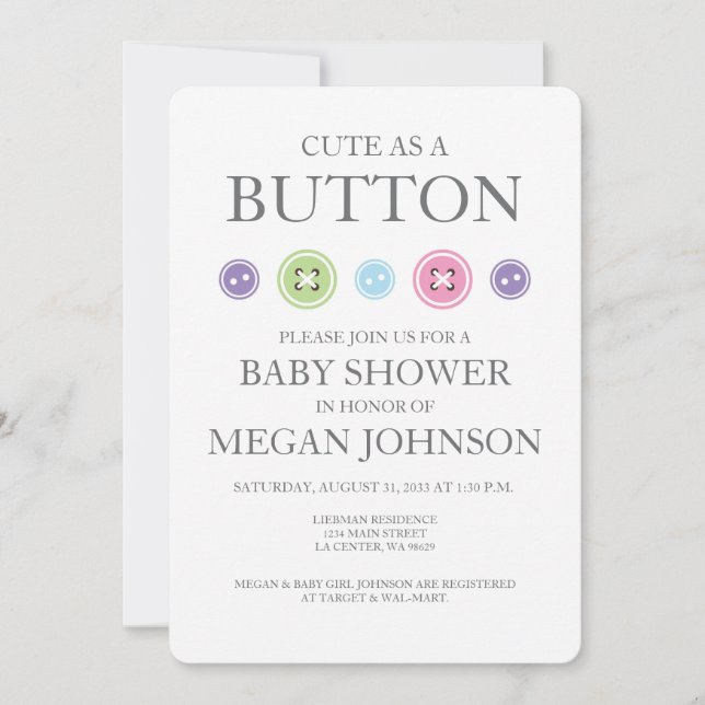 Baby Girl Cute as a Button Shower Invitation (Front)