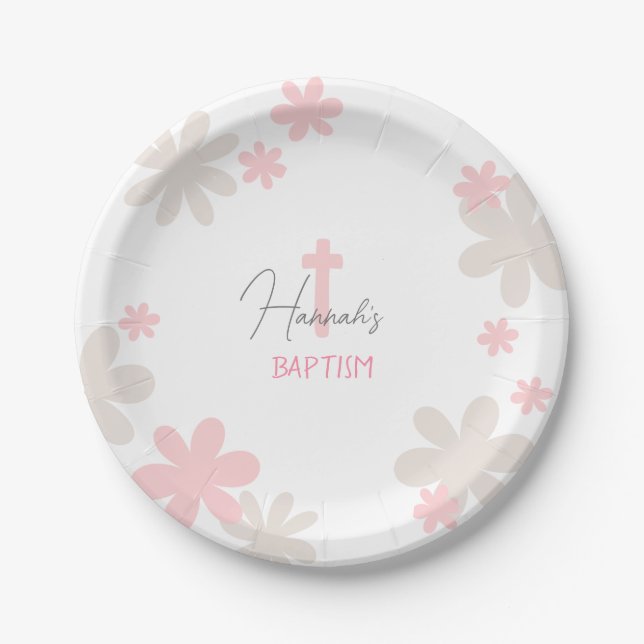 Baby Girl Cute Baptism Christening Paper Plates (Front)