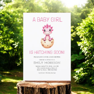 Baby Girl Cute Dinosaur Hatching Soon Shower Invitation