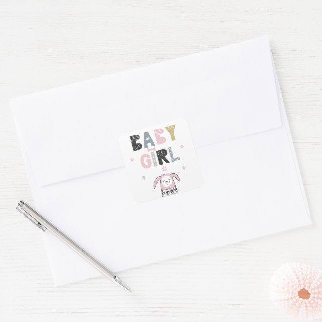 Baby Girl Cute Girly Animal Square Sticker (Envelope)