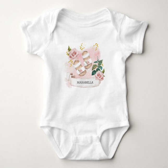 *~* Baby Girl Cute Shoes Banner Name Pink Bodysuit (Front)