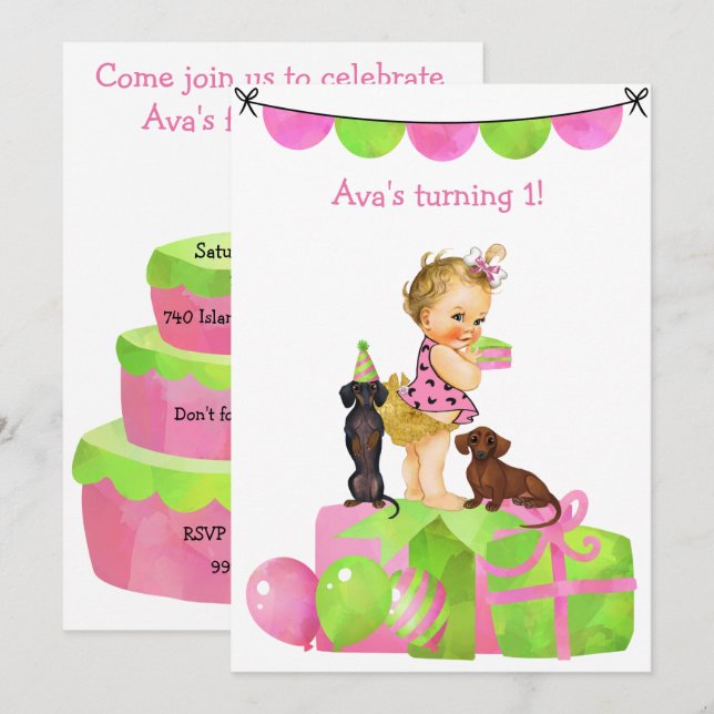 Baby Girl Dachshund Party Invitation (Front/Back)