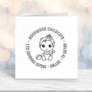 Baby Girl Daycare Childcare Round Address 2 Self-inking Stamp