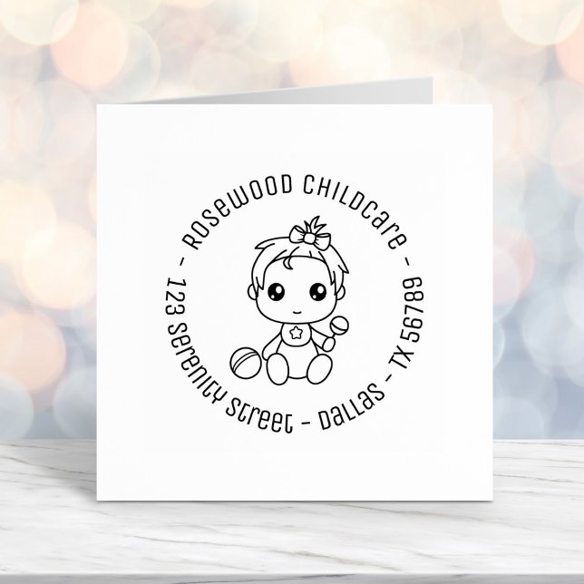 Baby Girl Daycare Childcare Round Address 2 Self-inking Stamp (Creator Uploaded)