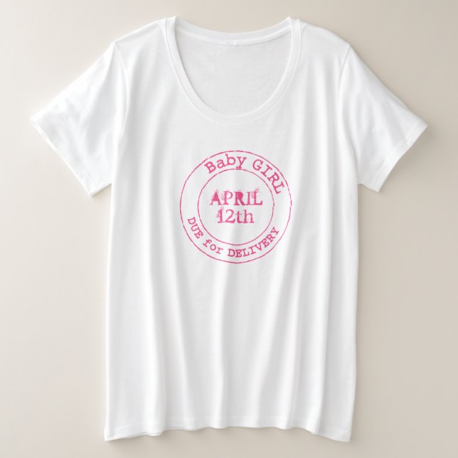Baby girl delivery date stamp maternity tee (Design Front)