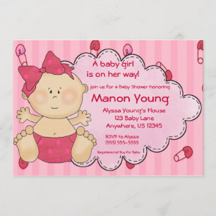 Baby Girl Diaper Pins Pink Shower Invitation