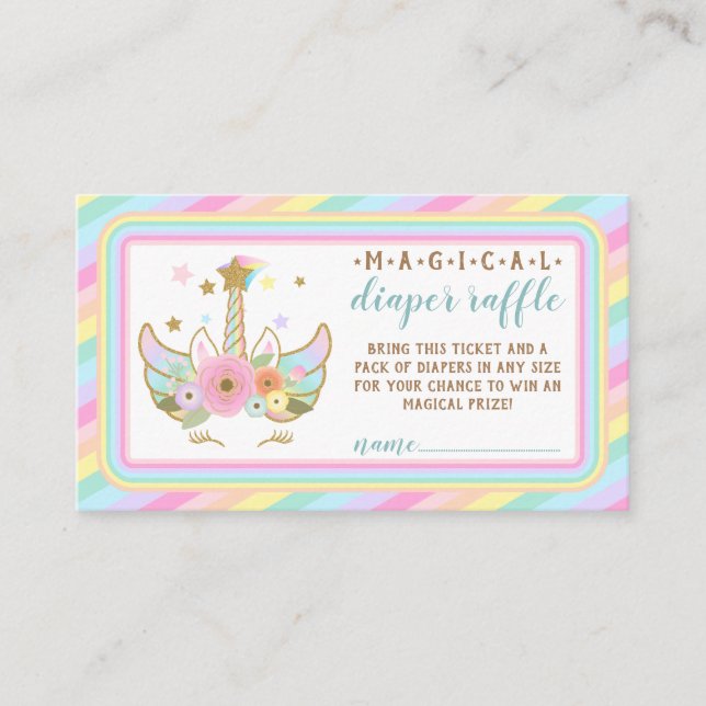 baby girl diaper raffle unicorn enclosure card (Front)