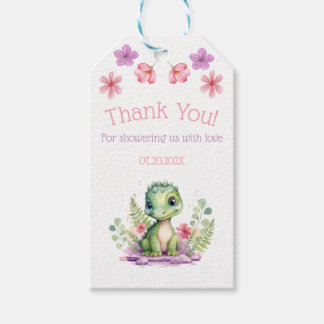 Baby Girl Dinosaur Pink and Purple Thank You Favou Gift Tags