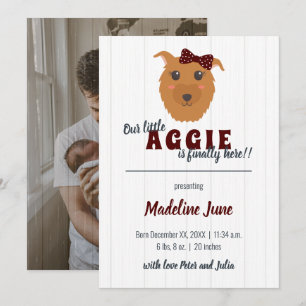 Baby Girl Dog Maroon Baby Announcement