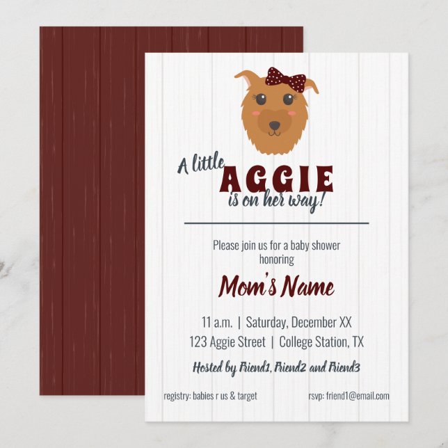 Baby Girl Dog Maroon Baby Shower Invitation (Front/Back)
