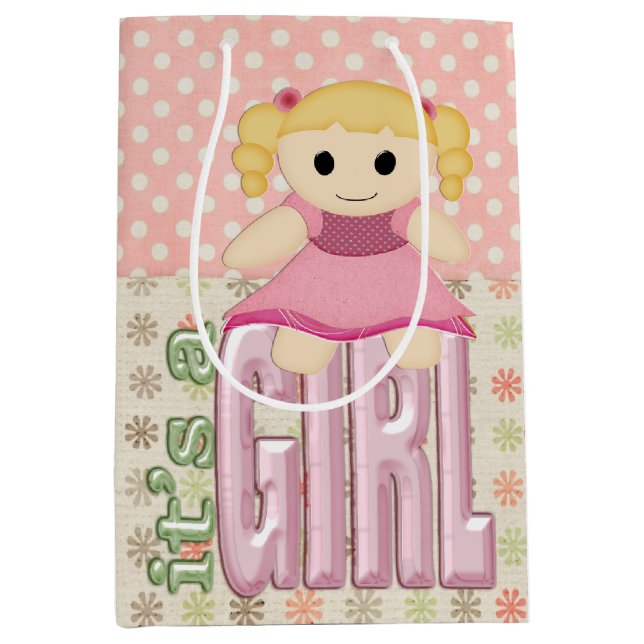 Baby Girl Doll On Quilt Medium Gift Bag (Front)