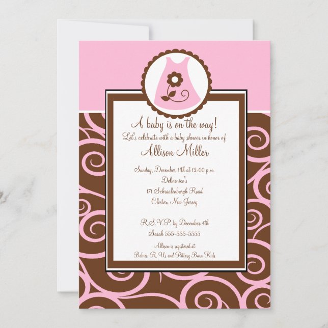 Baby Girl Dress Swirl Baby Shower Invitation (Front)