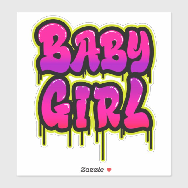 Baby Girl Dripping Word Art Spray Paint Pink Green (Sheet)