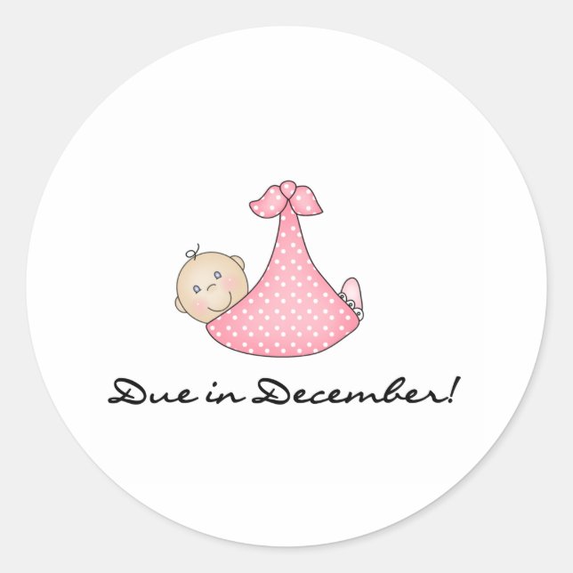 Baby Girl Due in December Classic Round Sticker (Front)
