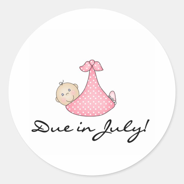Baby Girl Due in July Classic Round Sticker (Front)