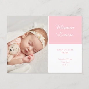 Baby Girl Elegant Script Photo Pink Birth Announcement Postcard