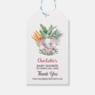 Baby Girl Elephant Baby Shower Thank You Gift Tags