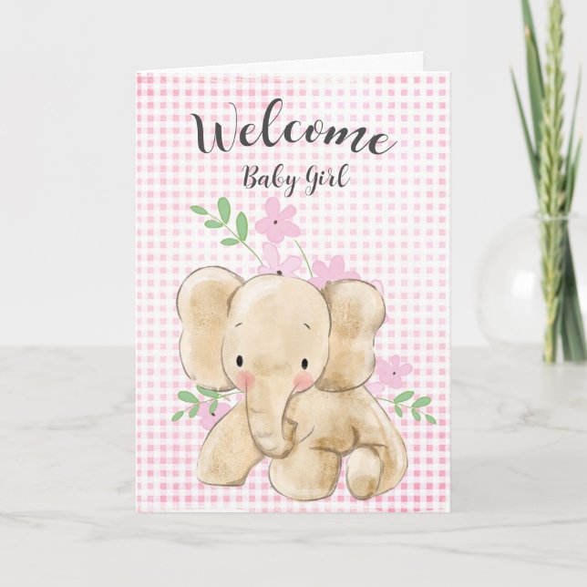 Baby Girl Elephant Congratulations Card (Front)