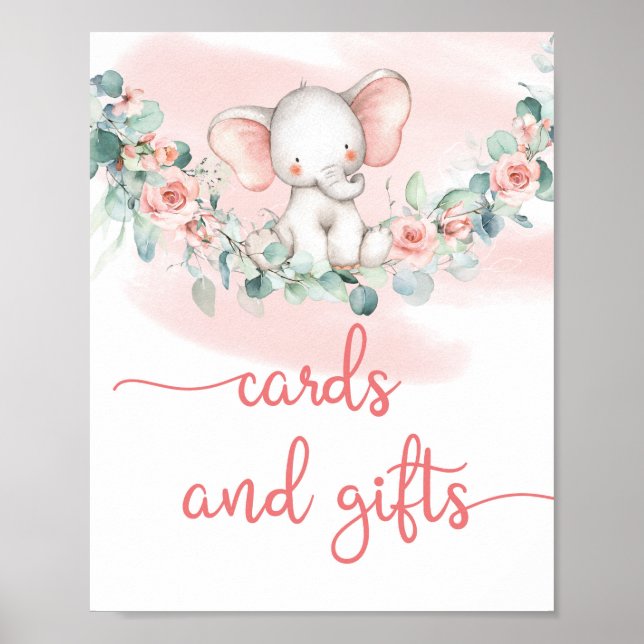 Baby Girl Elephant eucalyptus cards and gifts sign (Front)