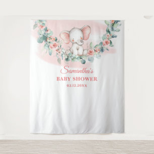 Baby girl elephant eucalyptus wreath backdrop tapestry