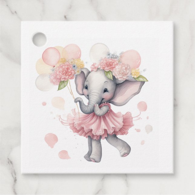 Baby Girl Elephant Favour Tags (Front)