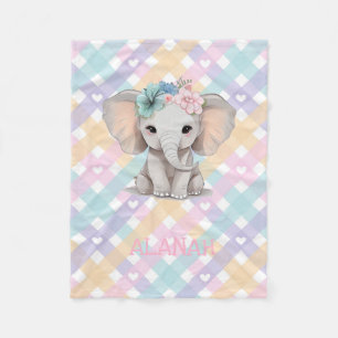 Baby Girl Elephant Gingham Fleece Blanket  Nursery