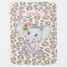 Baby Girl Elephant Personalised Baby Blanket