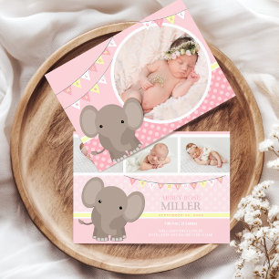 Baby Girl Elephant Photo Birth Announcement