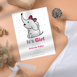 Baby Girl Elephant Shower Invitation