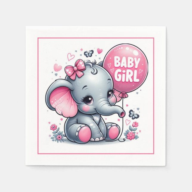 Baby Girl Elephant with balloon, flowers Napkin (Front)