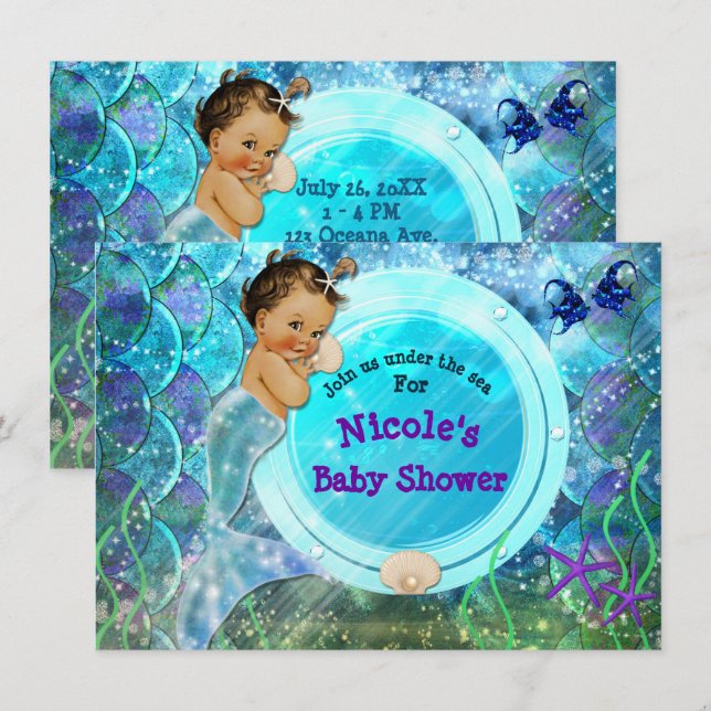 Baby Girl Enchanted Mermaid Baby Shower Party Invitation (Front/Back)