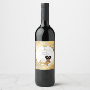 Baby Girl Ethnic Christening Baptism Gold Silver Wine Label