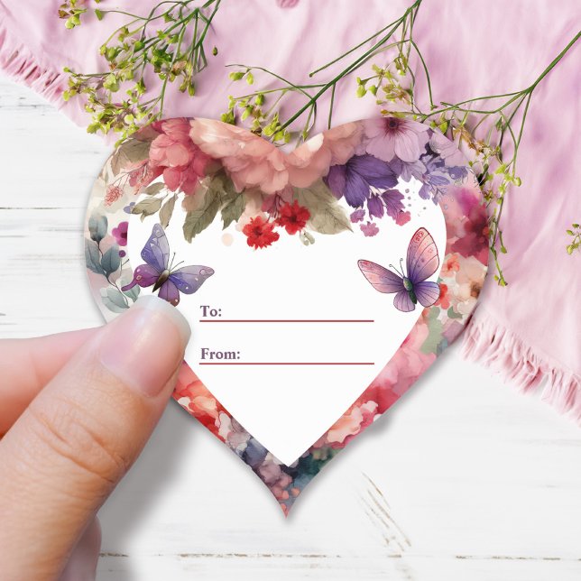 Baby Girl Fairy First Birthday Gift  Heart Sticker (To and From Watercolor Floral Fairycore Birthday Stickers)