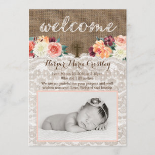 Baby Girl Fall Autumn Birth Announcement Cards
