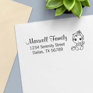 Baby Girl Family Address Self-inking Stamp