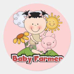 Baby Girl Farmer Wtih Pig T-shirts and Gifts Classic Round Sticker