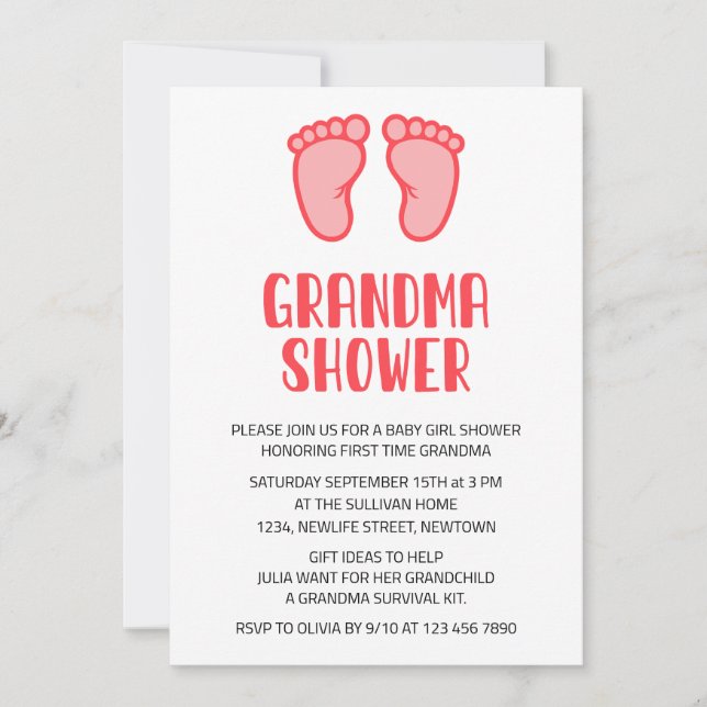 Baby Girl Feet First Time Grandma Baby Shower Invitation (Front)