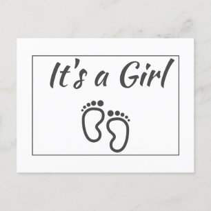 Baby Girl Feet Modern Minimalist White Birth Announcement Postcard