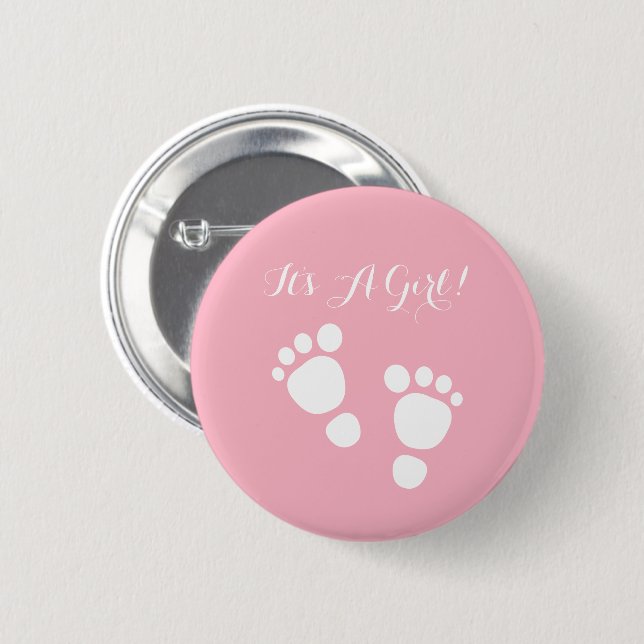Baby girl feet white illustration it's a girl 6 cm round badge (Front & Back)