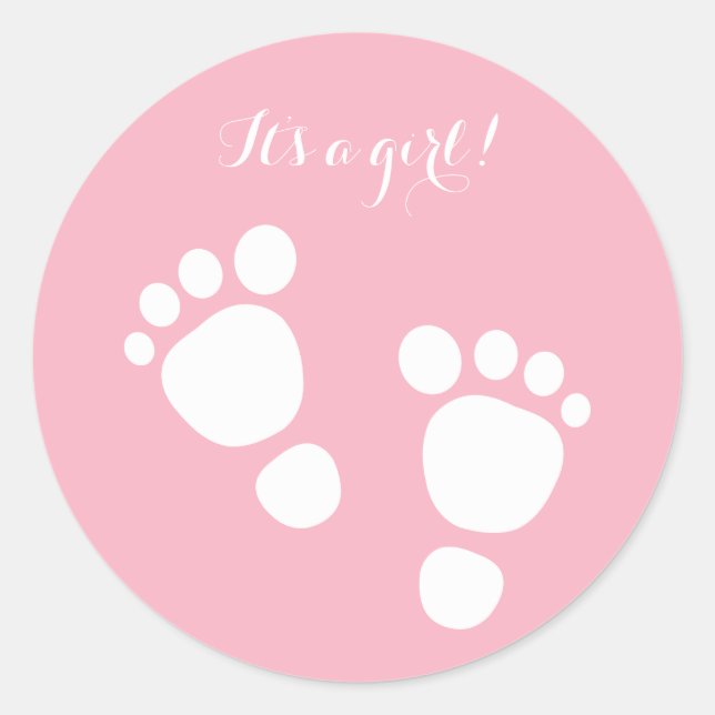 Baby girl feet white illustration it's a girl classic round sticker (Front)