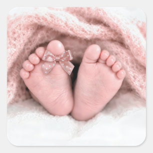 Baby Girl Feet with a Polka Dot Bow Square Sticker