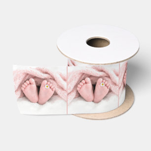Baby Girl Feet with a White Daisy Satin Ribbon
