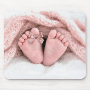 Baby Girl Feet with Bow on Toe Mouse Pad