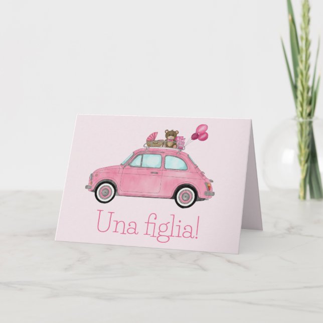 Baby Girl Fiat 500 Italian congratulations Card (Front)